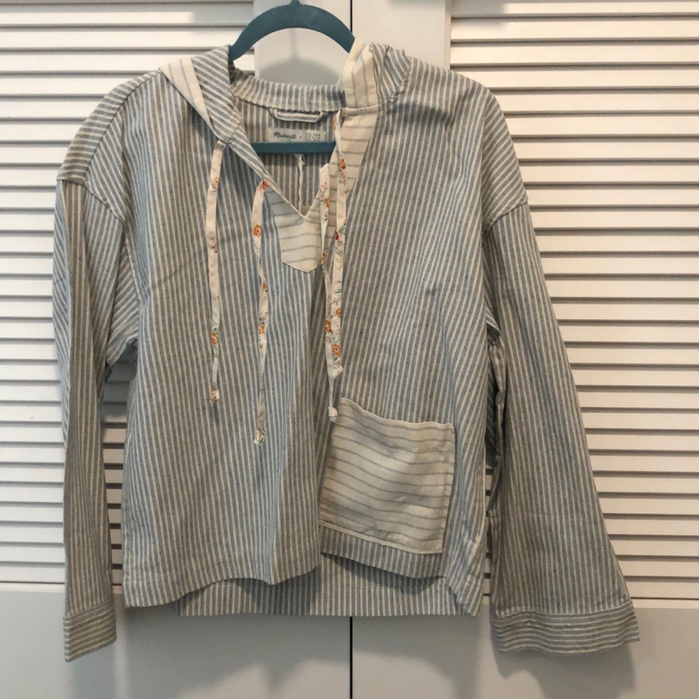 RARE Madewell striped linen hooded pull-over - NWT